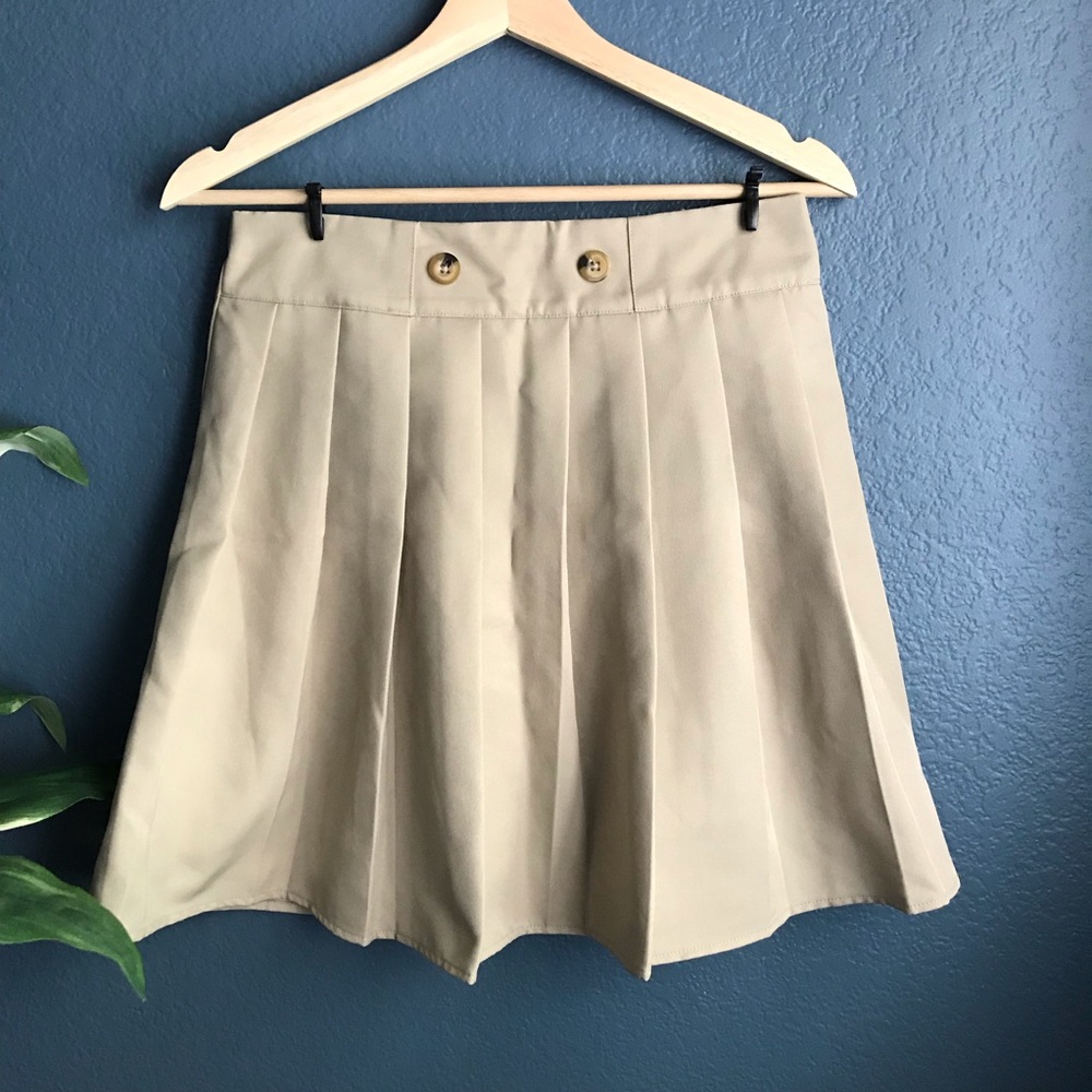 Khaki Pleated Mini Skirt